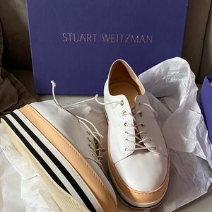 Stuart Weitzman Women White and Beige Sneakers
